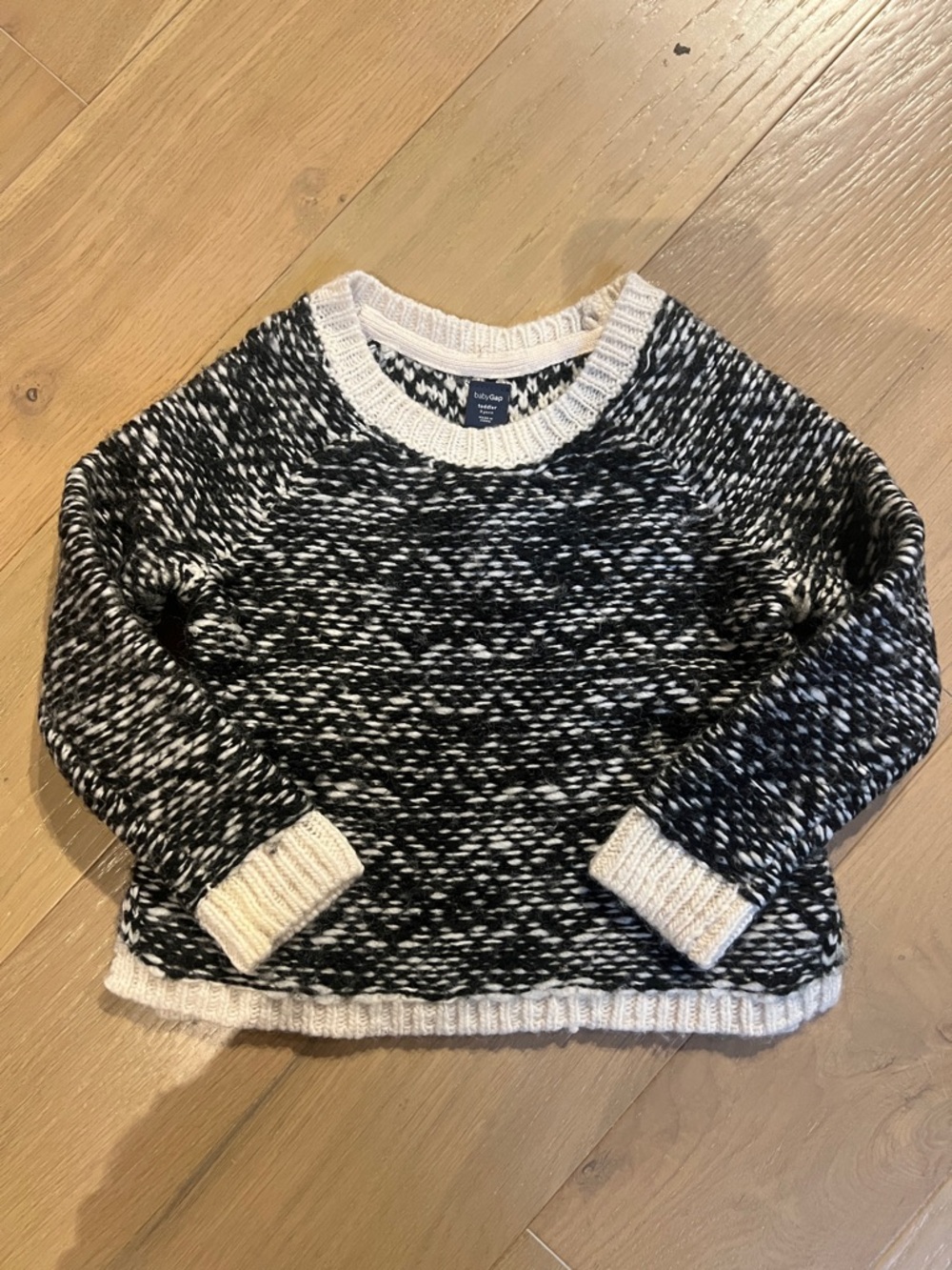 GAP Black & White Marled Crewneck with Cream Rib Trim